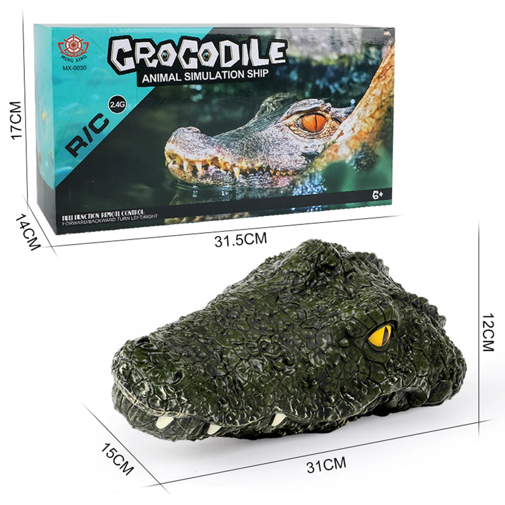 Rc barco navio brinquedo simulação cabeça de crocodilo 2.4g controle remoto piada jacaré chamariz brinquedos elétricos verão água spoof brinquedos presente