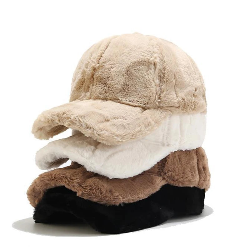 Boné de inverno de pelúcia grosso para mulher masculino cor sólida boné de beisebol de inverno para mulheres feminino fofo chapéus de inverno femme