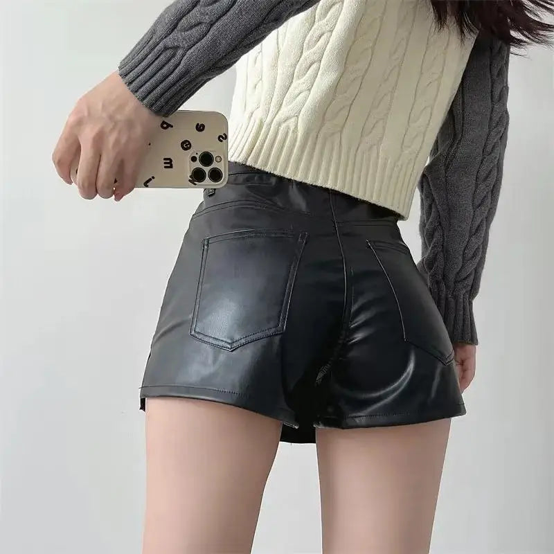 Saia curta feminina de couro vintage harajuku streetwear feminino preto sexy split magro cintura alta a linha mini saias