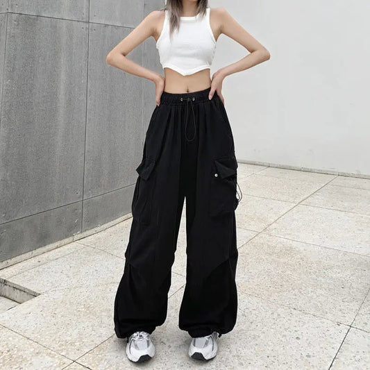 Calça para mulheres casuais joggers calças de tecnologia sólida calças de cintura baixa cordão perna larga calças largas  streetwear sweatpants oversize