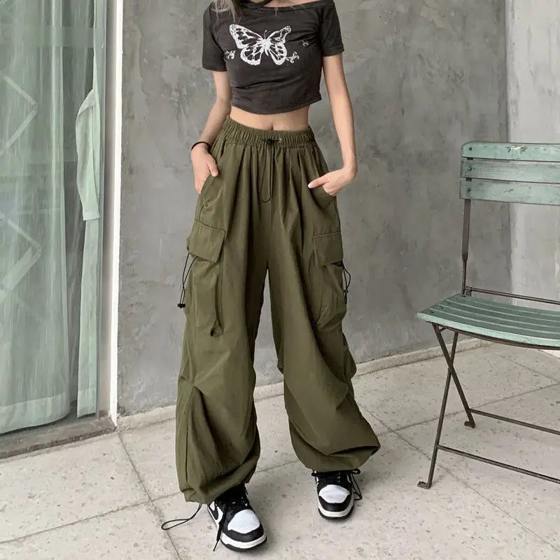 Calça para mulheres casuais joggers calças de tecnologia sólida calças de cintura baixa cordão perna larga calças largas  streetwear sweatpants oversize