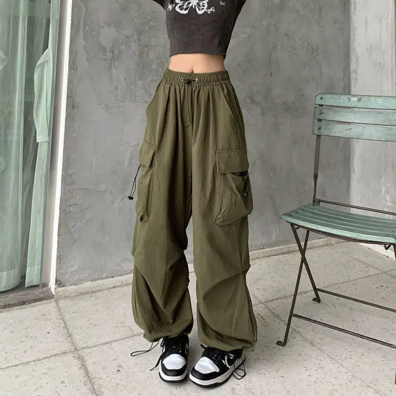 Calça para mulheres casuais joggers calças de tecnologia sólida calças de cintura baixa cordão perna larga calças largas  streetwear sweatpants oversize