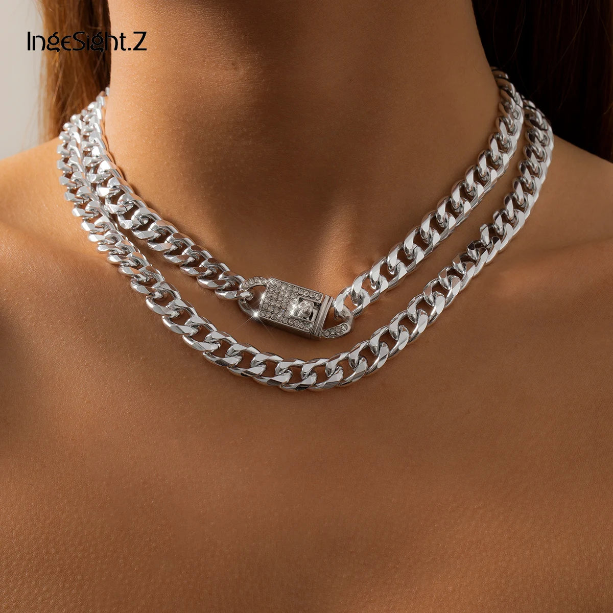 Corrente Luxo cristal strass alternar fecho gargantilha colar feminino hip hop grosso miami cubana colar jóias