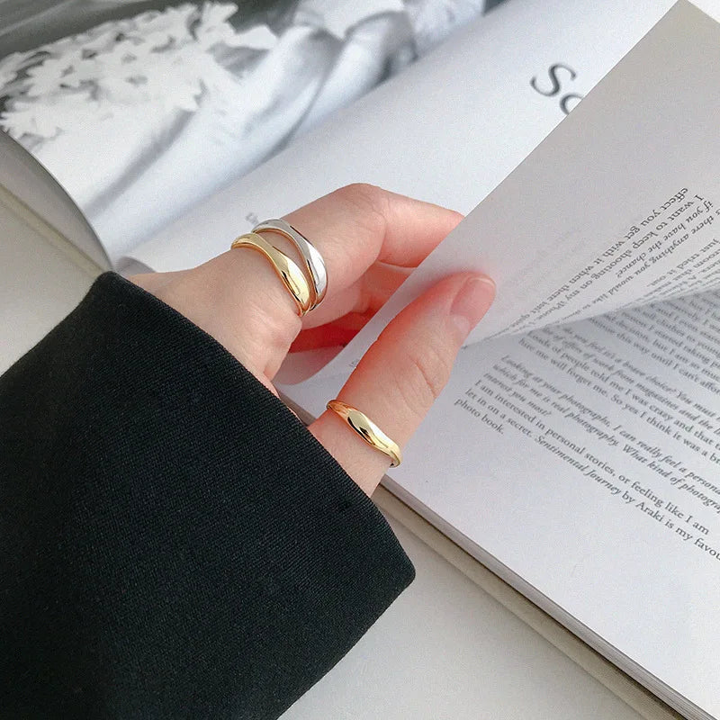 Anéis na moda simples geométrica jóias artesanais para mulheres casal tamanho 17mm ajustável