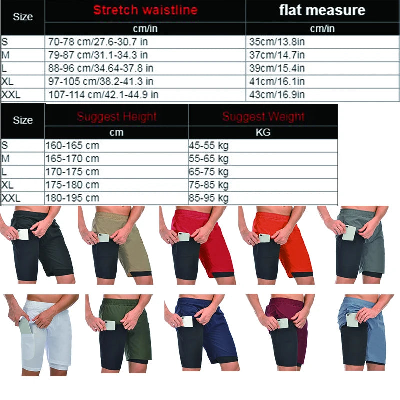Shorts de corrida dos homens esportes jogging shorts de fitness treinamento secagem rápida dos homens ginásio shorts esporte ginásio calças curtas 2 em 1