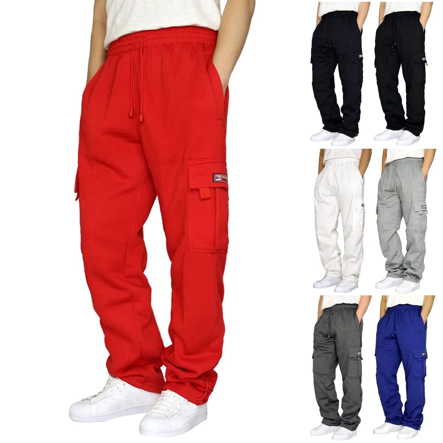 Calça Masculina Soltando Cintura Cor Sólida Calças De Bolso Calças Esportivas