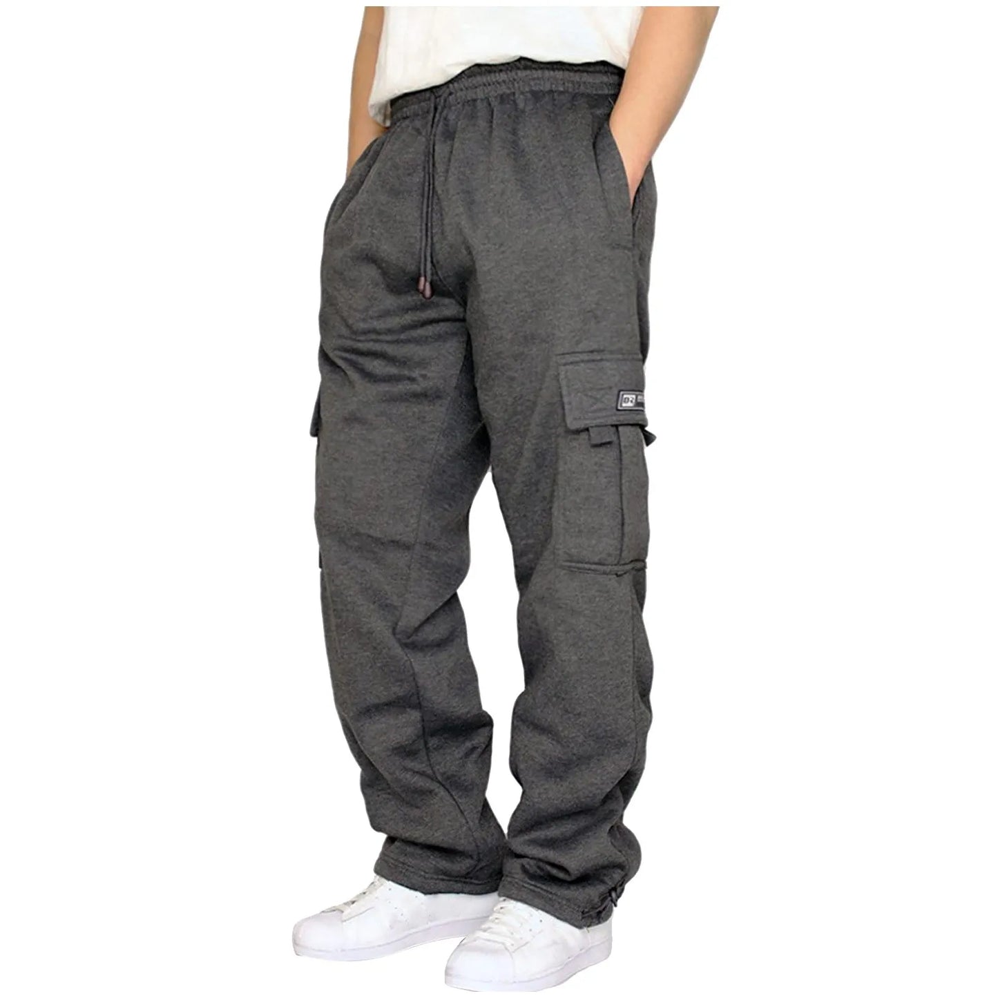 Calça Masculina Soltando Cintura Cor Sólida Calças De Bolso Calças Esportivas