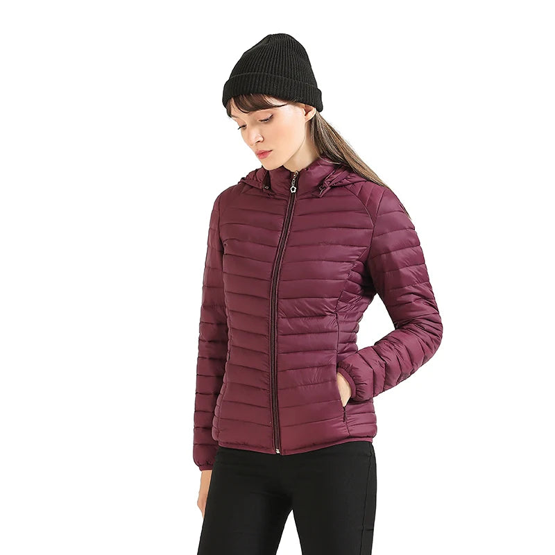 Jaqueta inverno ultraleve acolchoado jaquetas para mulheres curto parka com capuz feminino ao ar livre quente leve outwear