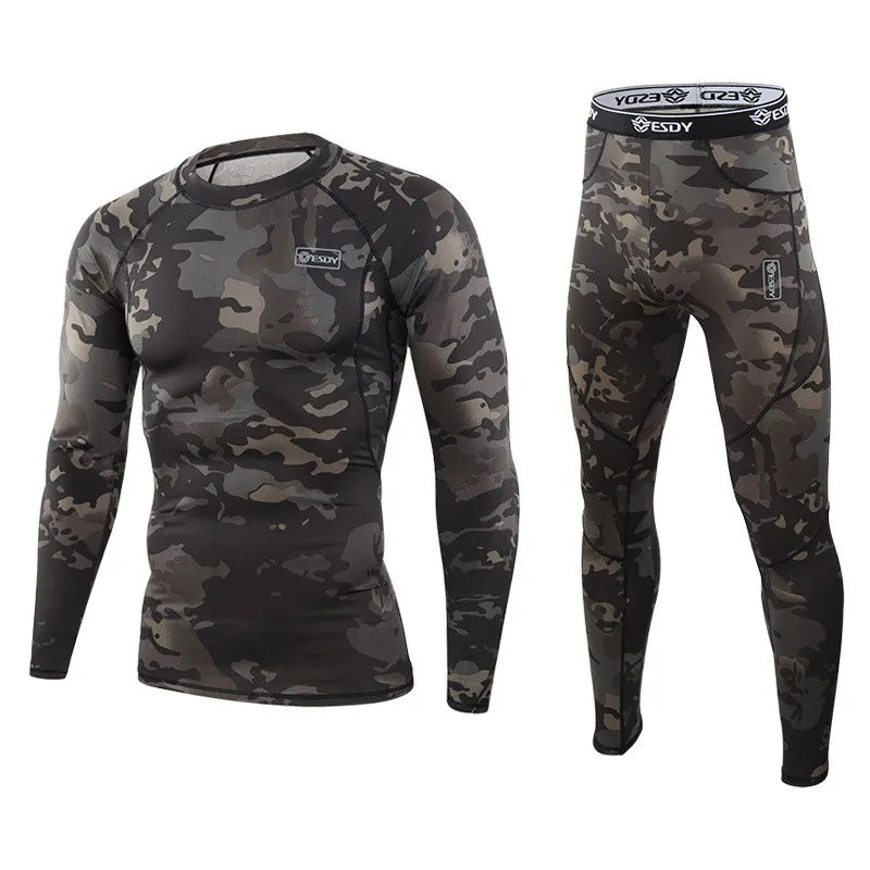 Roupa interior térmica masculina inverno velo quente collants compressão secagem rápida thermo lingerie conjunto longo johns homem camuflagem roupas
