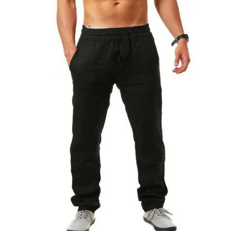 Calça de algodão esportiva rápida masculina, calça monocromática, roupa de