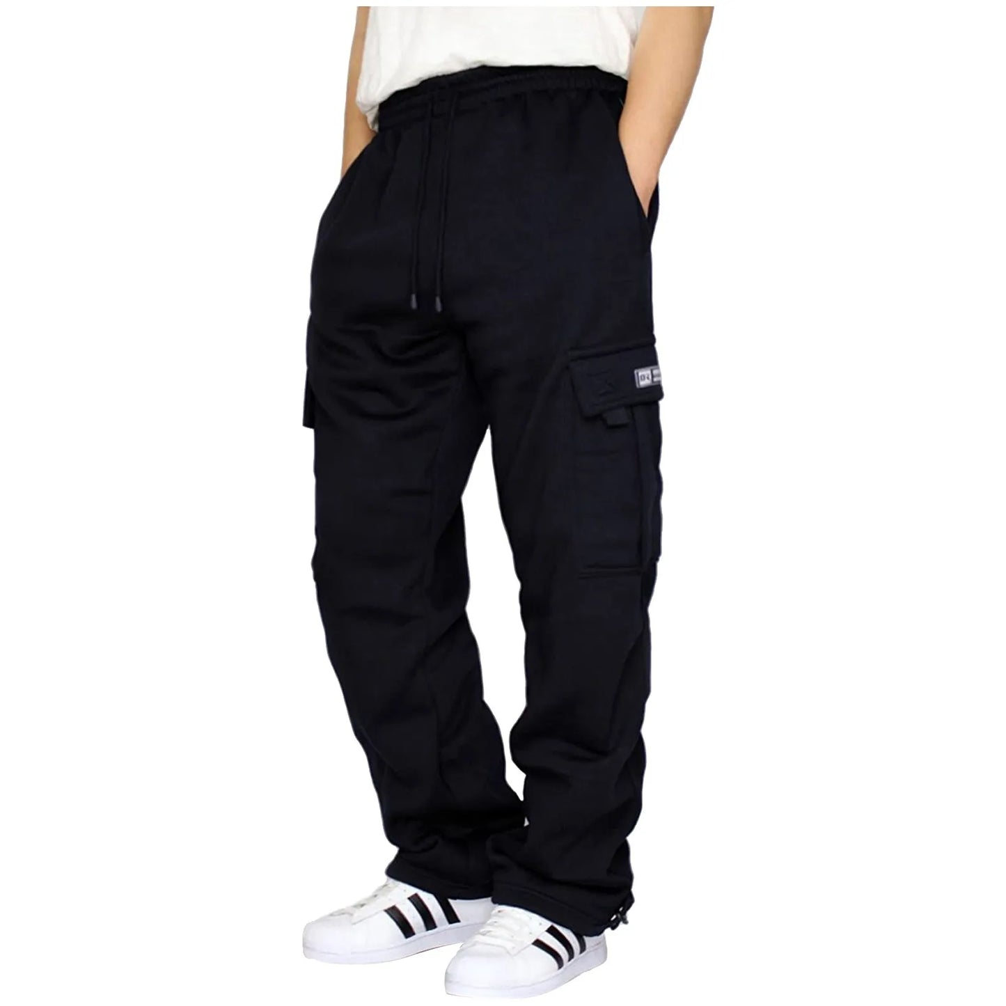 Calça Masculina Soltando Cintura Cor Sólida Calças De Bolso Calças Esportivas