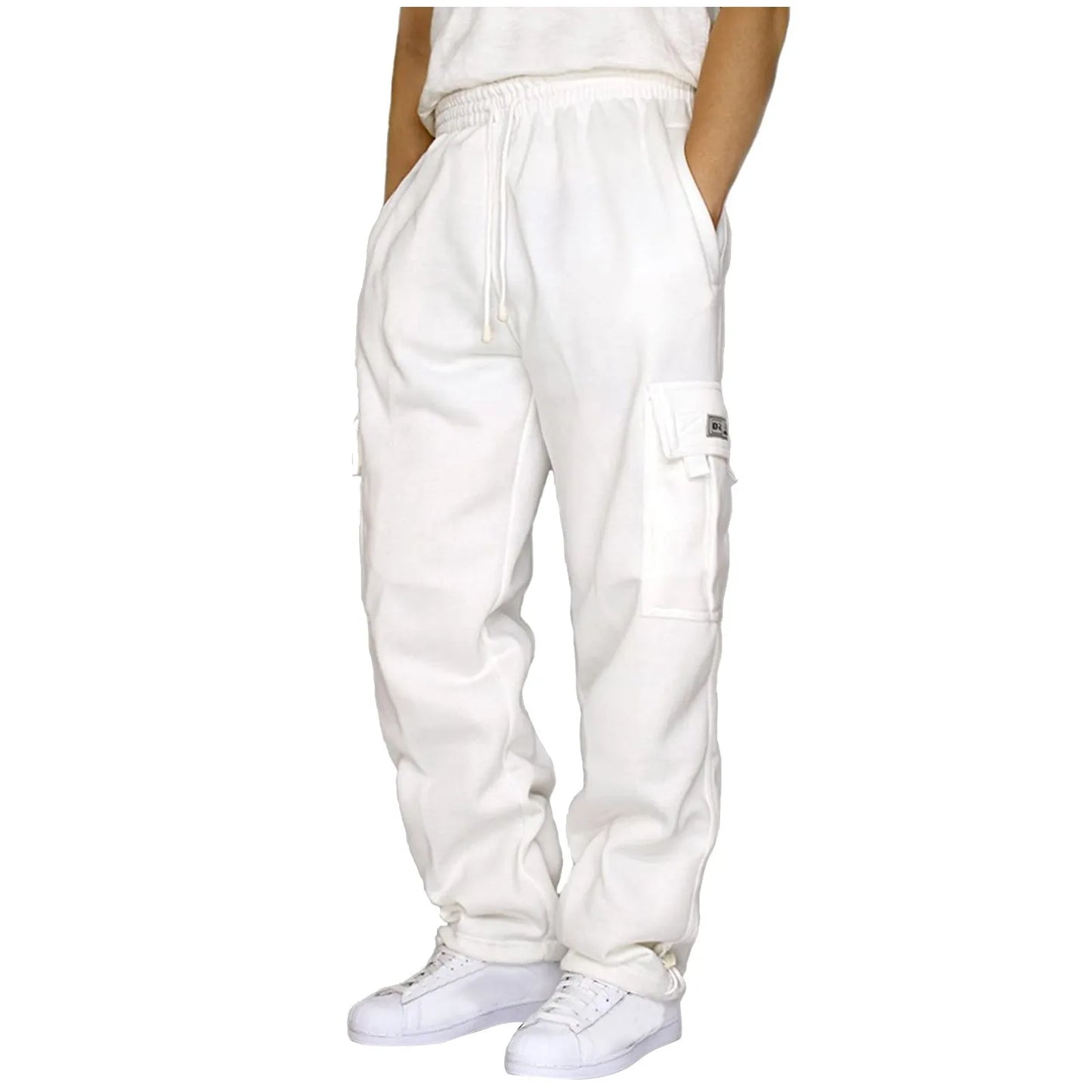 Calça Masculina Soltando Cintura Cor Sólida Calças De Bolso Calças Esportivas