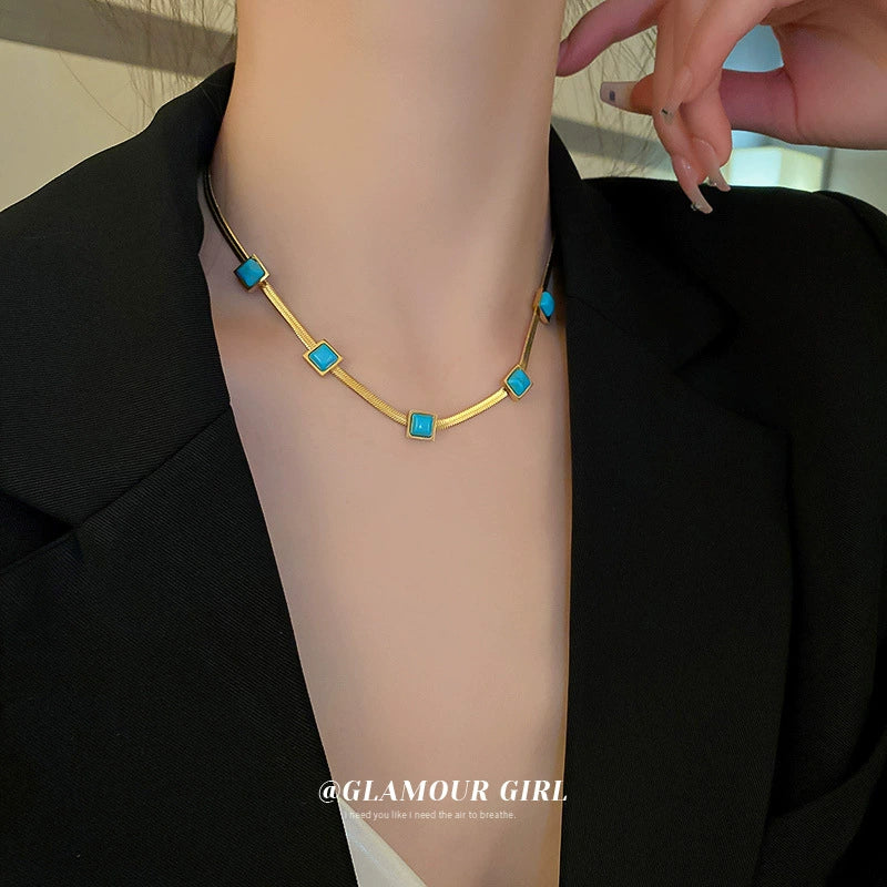 Corrente de lâmina feminina boêmia quadrada de aço titânio da moda