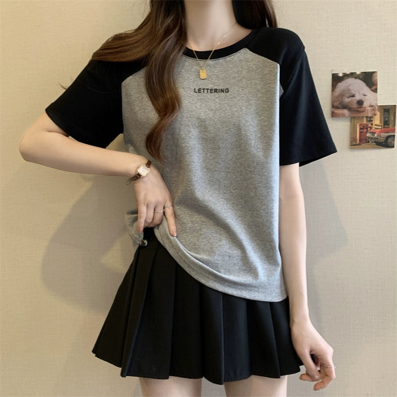 Camiseta de manga curta feminina verão nova camisa de base de tamanho grande emagrecimento barriga-cobrindo casual ombro cordão