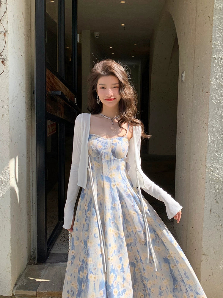 Vestido longo de florescente Azul claro