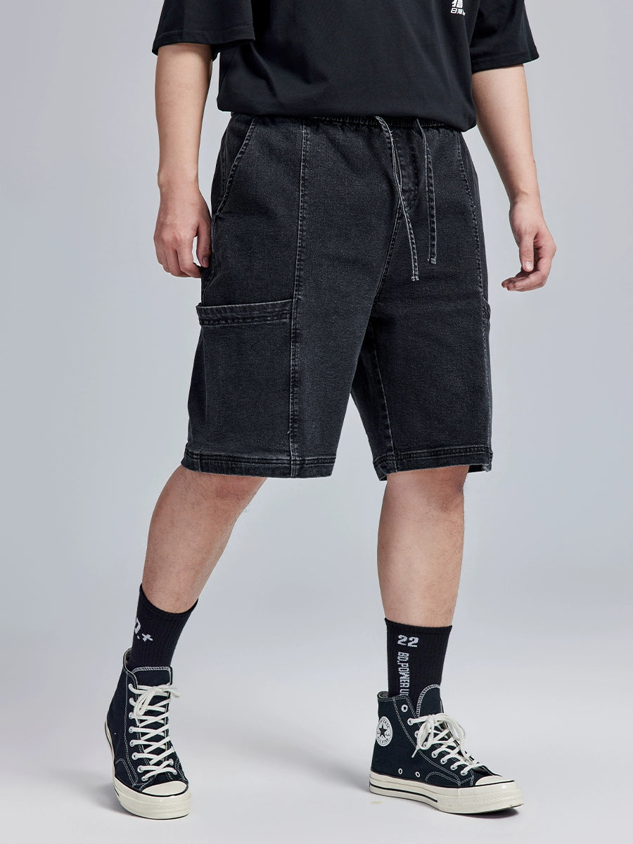Shorts jeans masculinos pretos soltos simples plus size