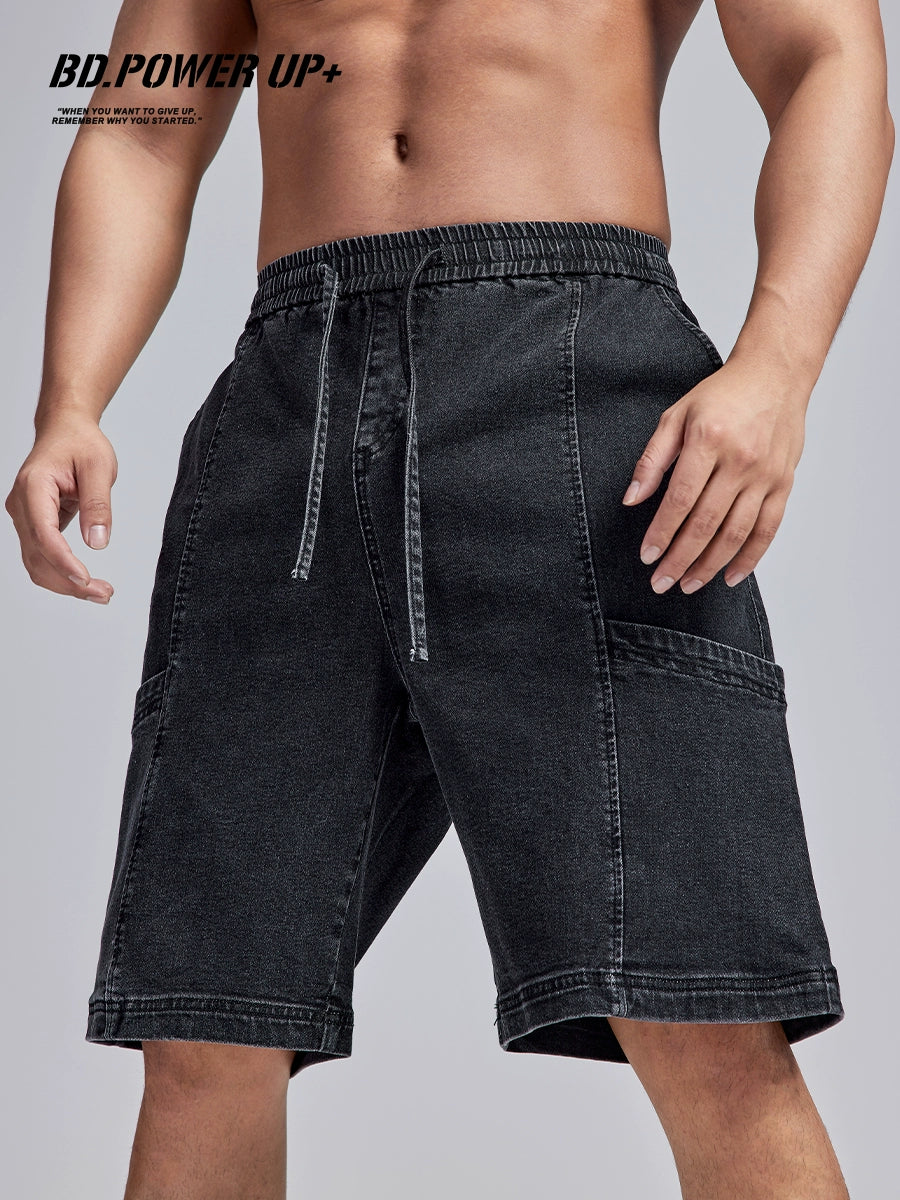 Shorts jeans masculinos pretos soltos simples plus size