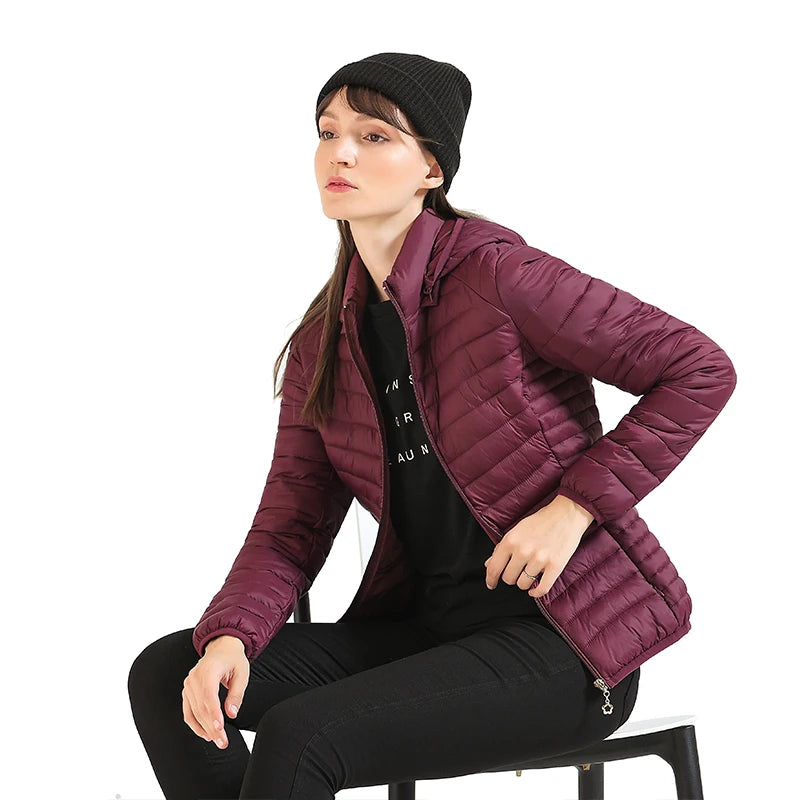 Jaqueta inverno ultraleve acolchoado jaquetas para mulheres curto parka com capuz feminino ao ar livre quente leve outwear