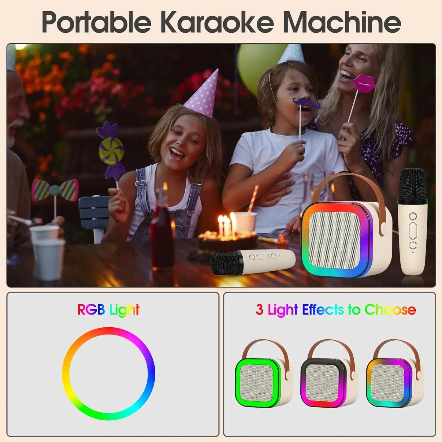 K12 Máquina de Karaokê Crianças Adultos Mini Portátil Bluetooth Karaokê Alto-falante com 2 Microfones Sem Fio Sistema de Alto-falante de Aniversário Presente