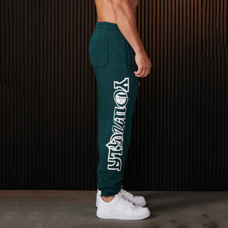 Calças Estilo americano dos homens sweatpants primavera outono novo jogger ginásio esportes de fitness algodão impresso calças casuais meados cintura calças com cordão