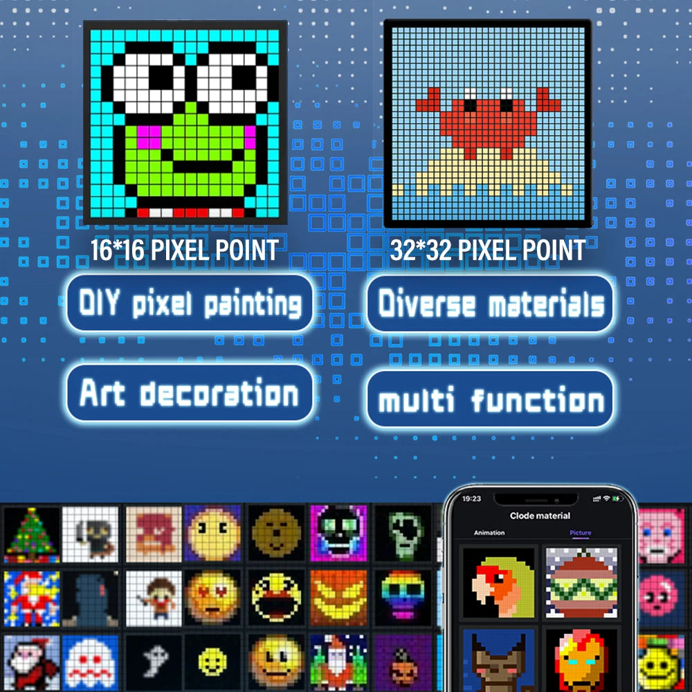 Smart LED Matrix Pixel Display RGB DIY Graffiti Bluetooth App Control Art Display para decoração de sala de jogos Cool Animation Frame
