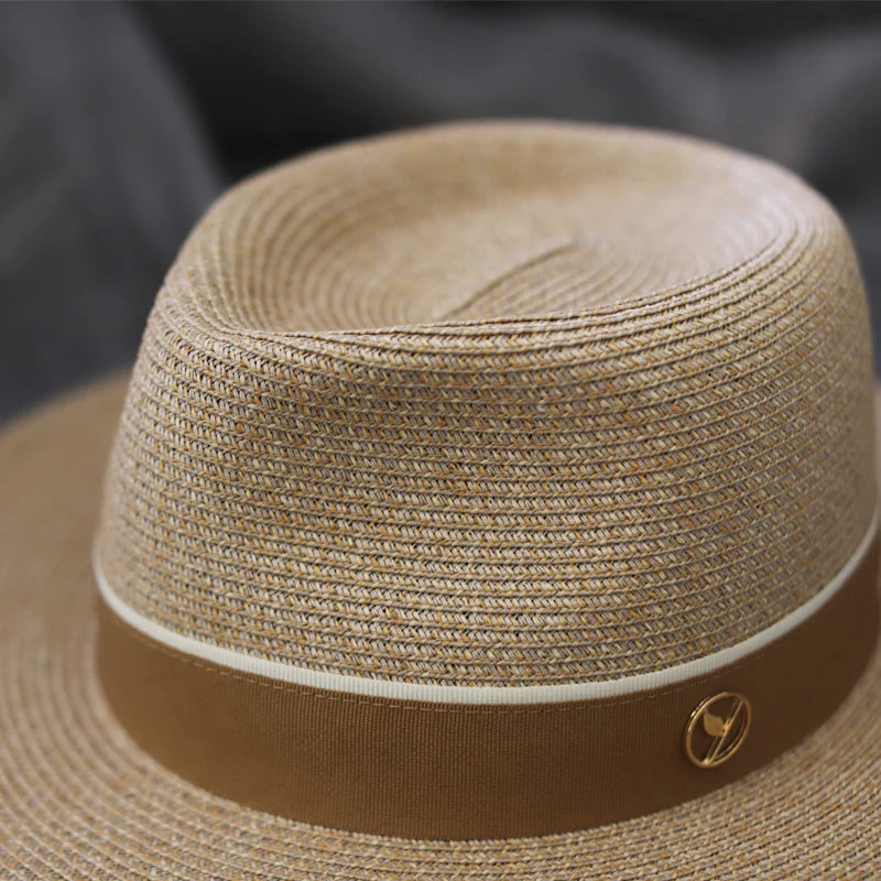 Chapéu panamá natural em forma de palha chapéu verão feminino/homem aba larga praia sol fedora