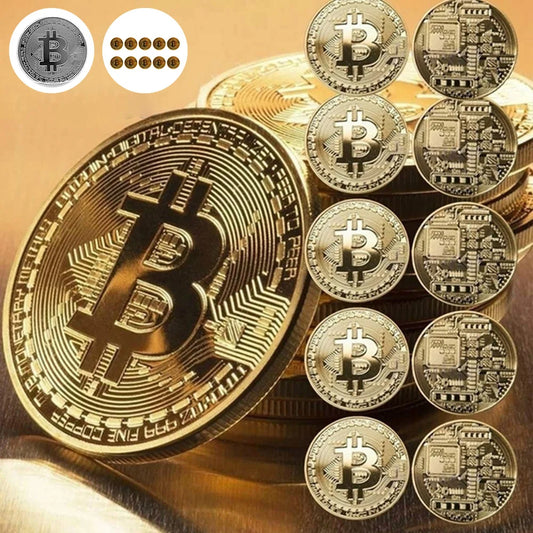 Moedas de bitcoin banhadas a ouro coleção de arte artesanato réplica decoração moeda física metal moeda de prata coleção de arte