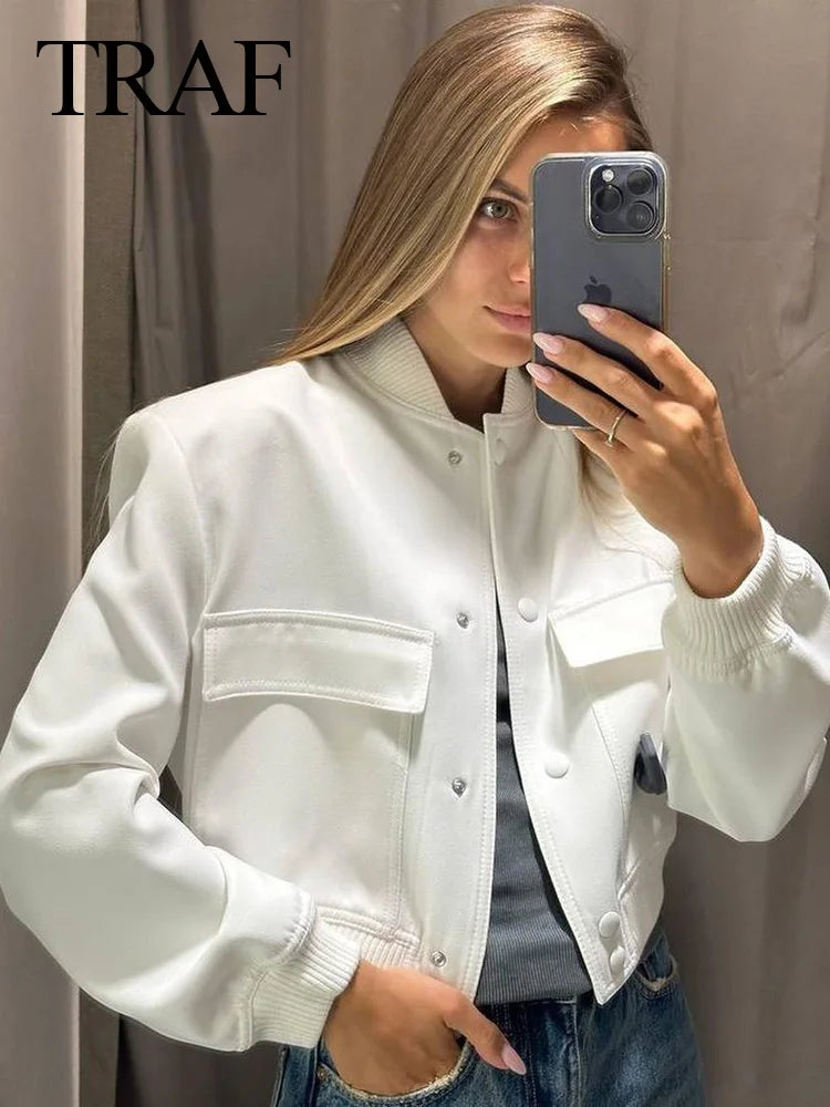 Jaqueta  manga longa fino casaco cortado jaqueta feminina casual chique topos streetwear navio livre