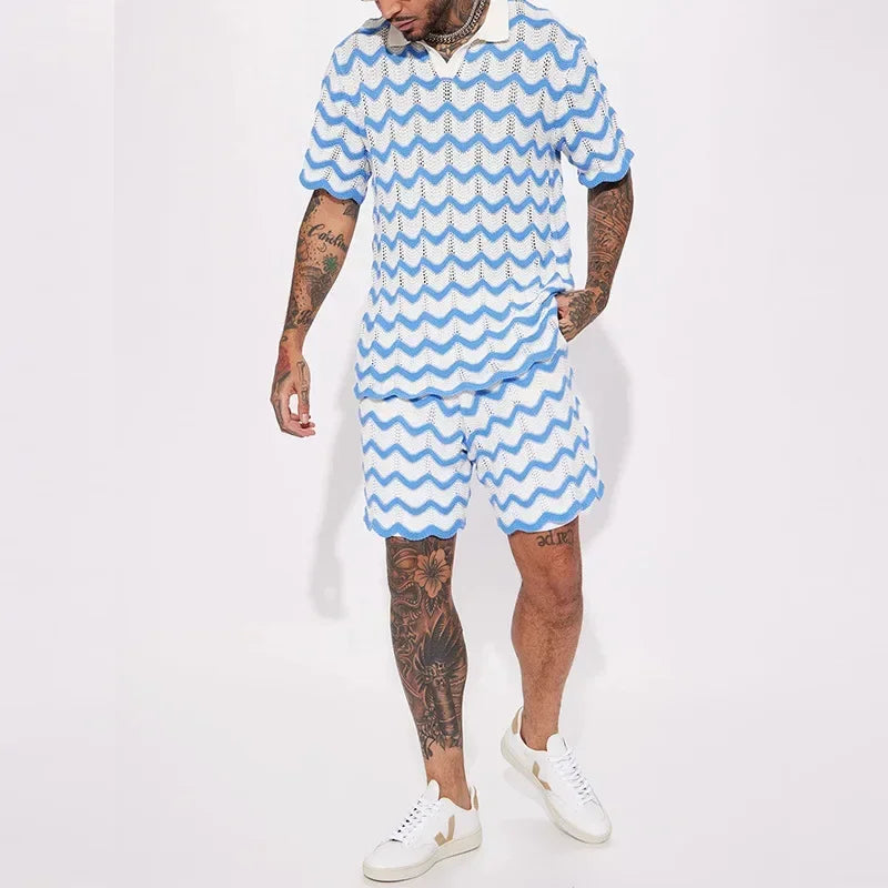Conjunto masculino malha moda impressão camisas e shorts ternos de duas peças esportes lazer roupas masculinas