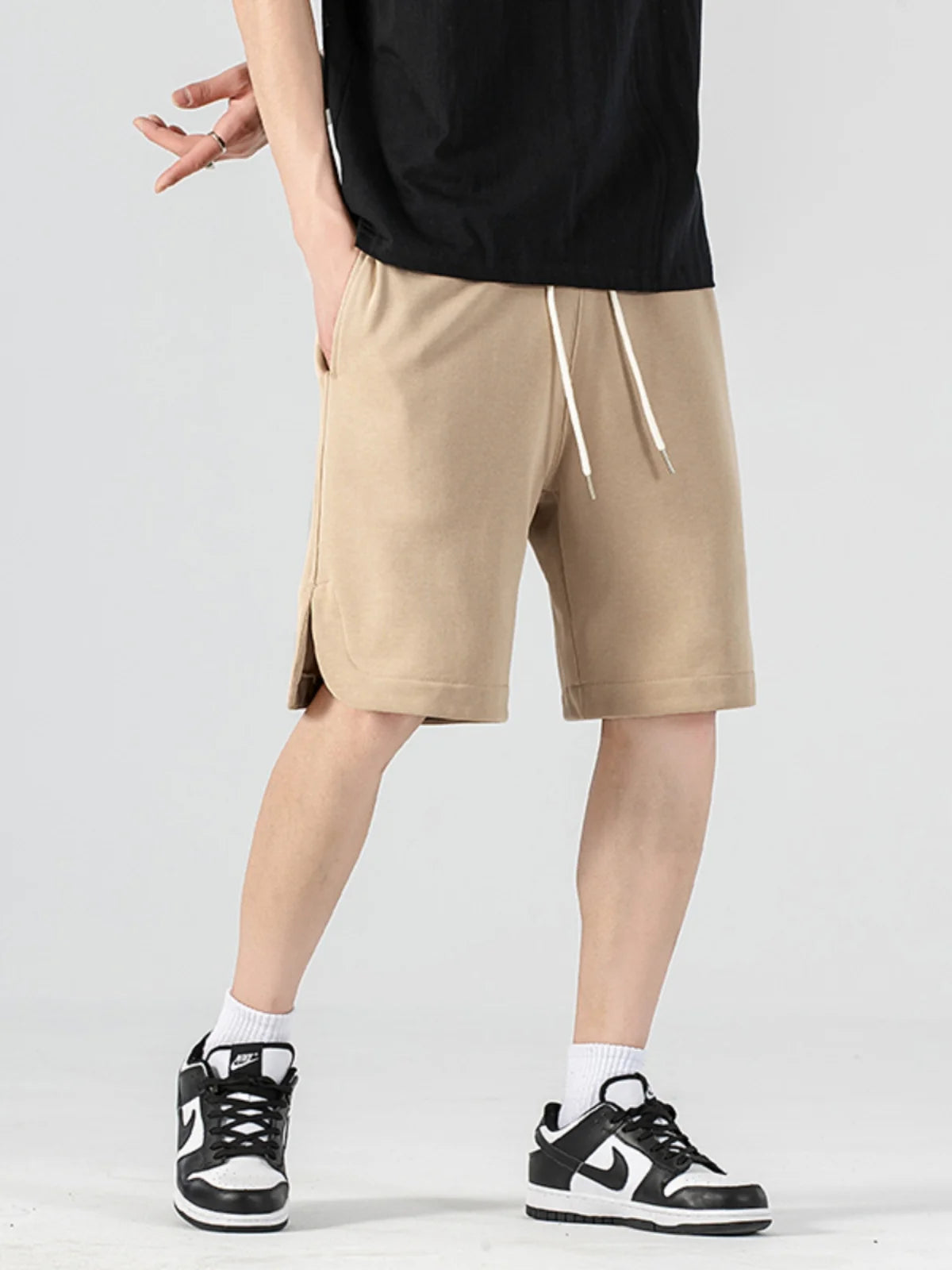 Bermuda novo verão shorts masculinos moda coreana roupas esportivas com cordão algodão  sweatshorts casual solto calça curta