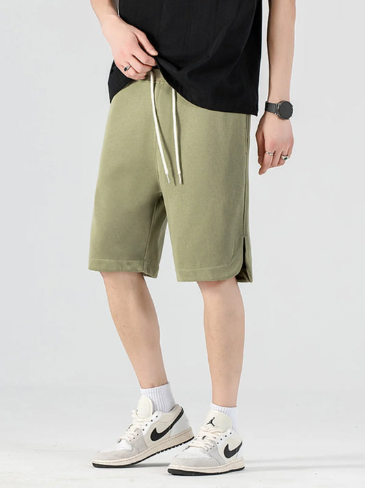 Bermuda novo verão shorts masculinos moda coreana roupas esportivas com cordão algodão  sweatshorts casual solto calça curta