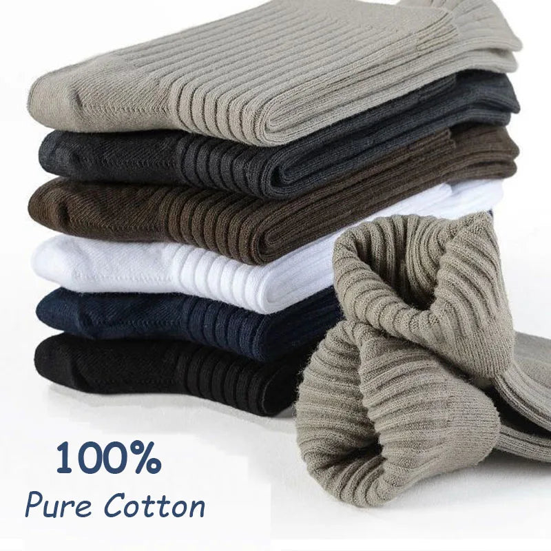 Pares de meias masculino primavera e outono meias de algodão puro respirável absorvente de suor desodorante cor sólida negócios médio tubo meias
