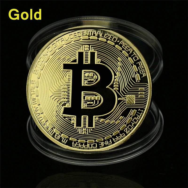 Moedas de bitcoin banhadas a ouro coleção de arte artesanato réplica decoração moeda física metal moeda de prata coleção de arte