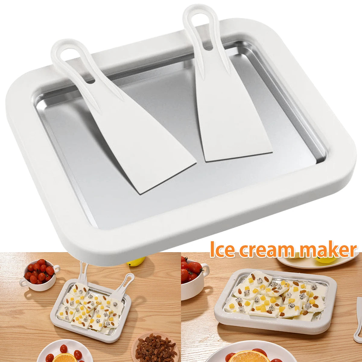 Forma para fazer sorvete com 2 raspadores Prato multifuncional para alimentos