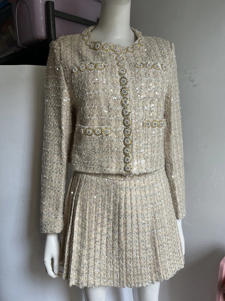 Conjunto de duas peças para as mulheres outono inverno conjuntos femininos elegantes moda jaqueta casaco + saia 2 peça conjuntos curtos roupa