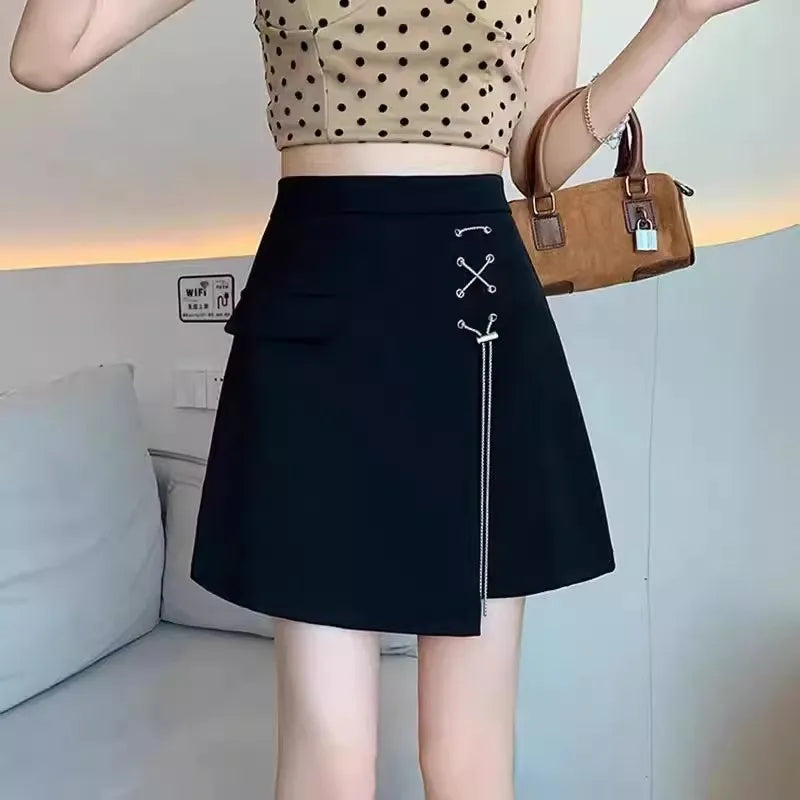 Mini saia feminina  verão assimétrico cintura alta a linha saias meninas casual shorts internos saia feminina