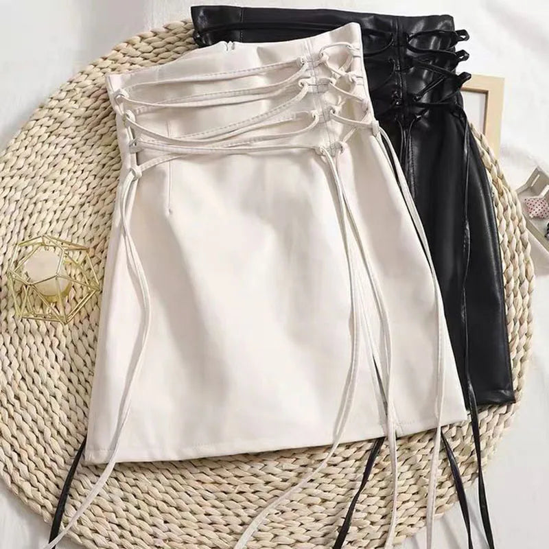 Mini saia de couro preto feminino gótico cintura alta fino ajuste rendas lápis saia feminina sexy clube volta zíper dividir saco hip saia