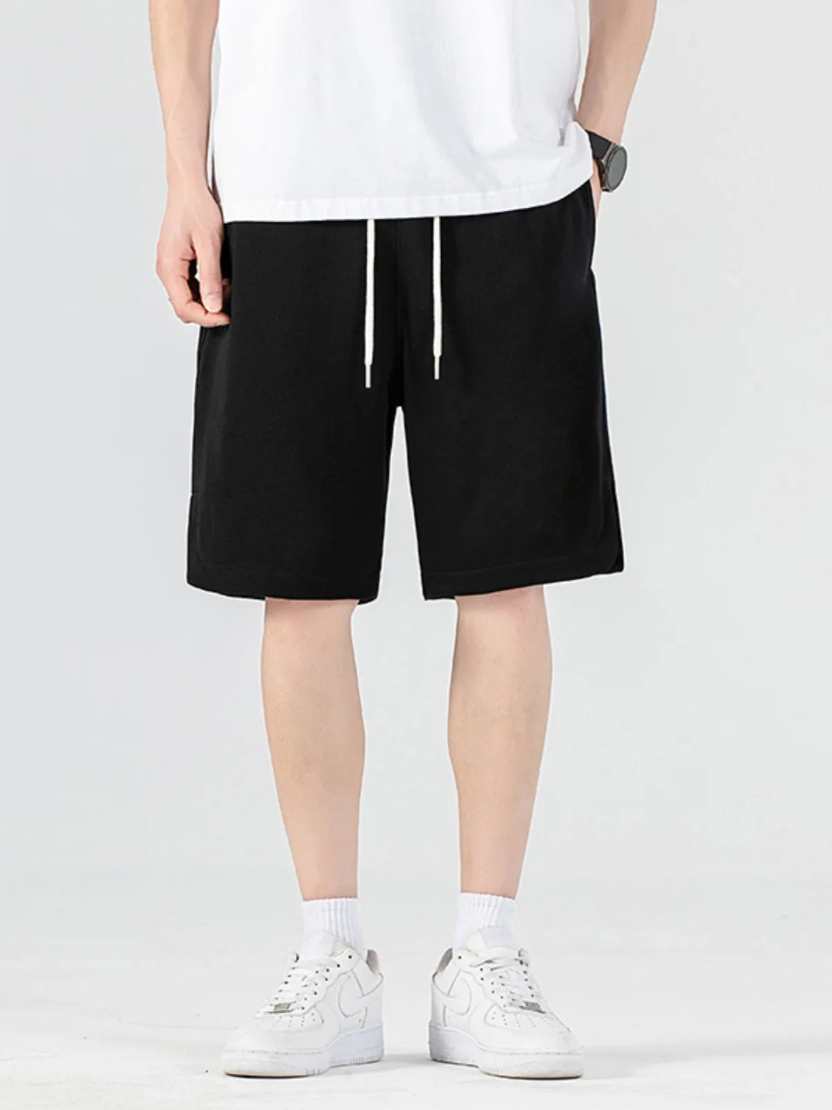 Bermuda novo verão shorts masculinos moda coreana roupas esportivas com cordão algodão  sweatshorts casual solto calça curta