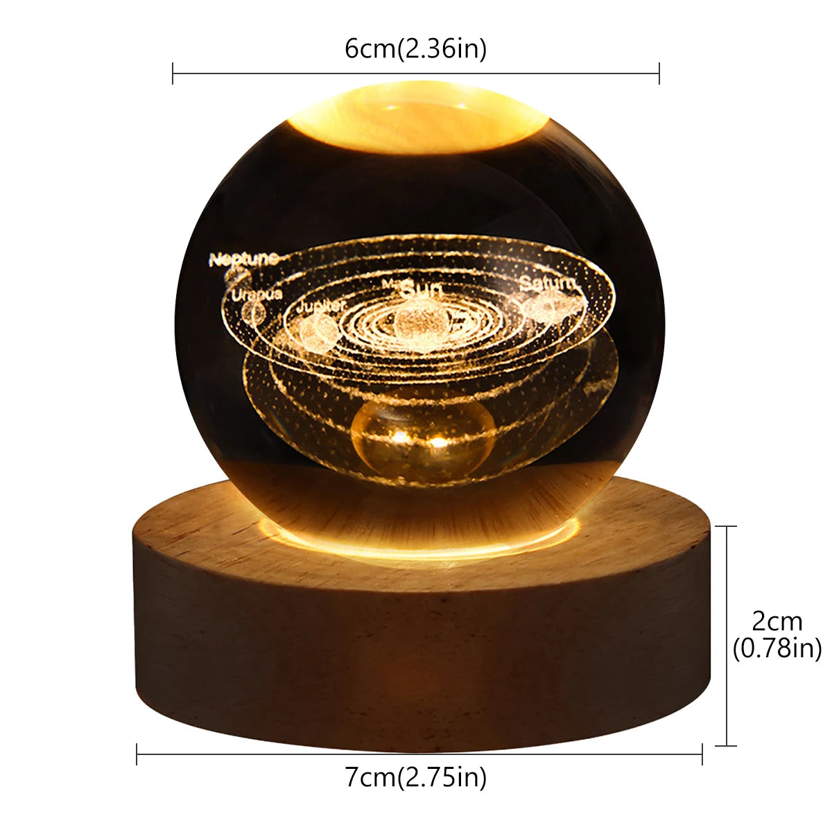 Luz noturna LED USB, lâmpada de bola de cristal Galaxy, lâmpada de lua de planeta 3D, decoração de casa