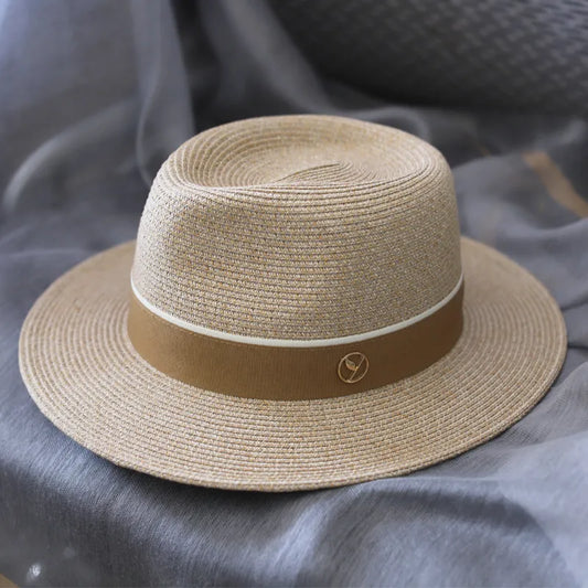 Chapéu panamá natural em forma de palha chapéu verão feminino/homem aba larga praia sol fedora