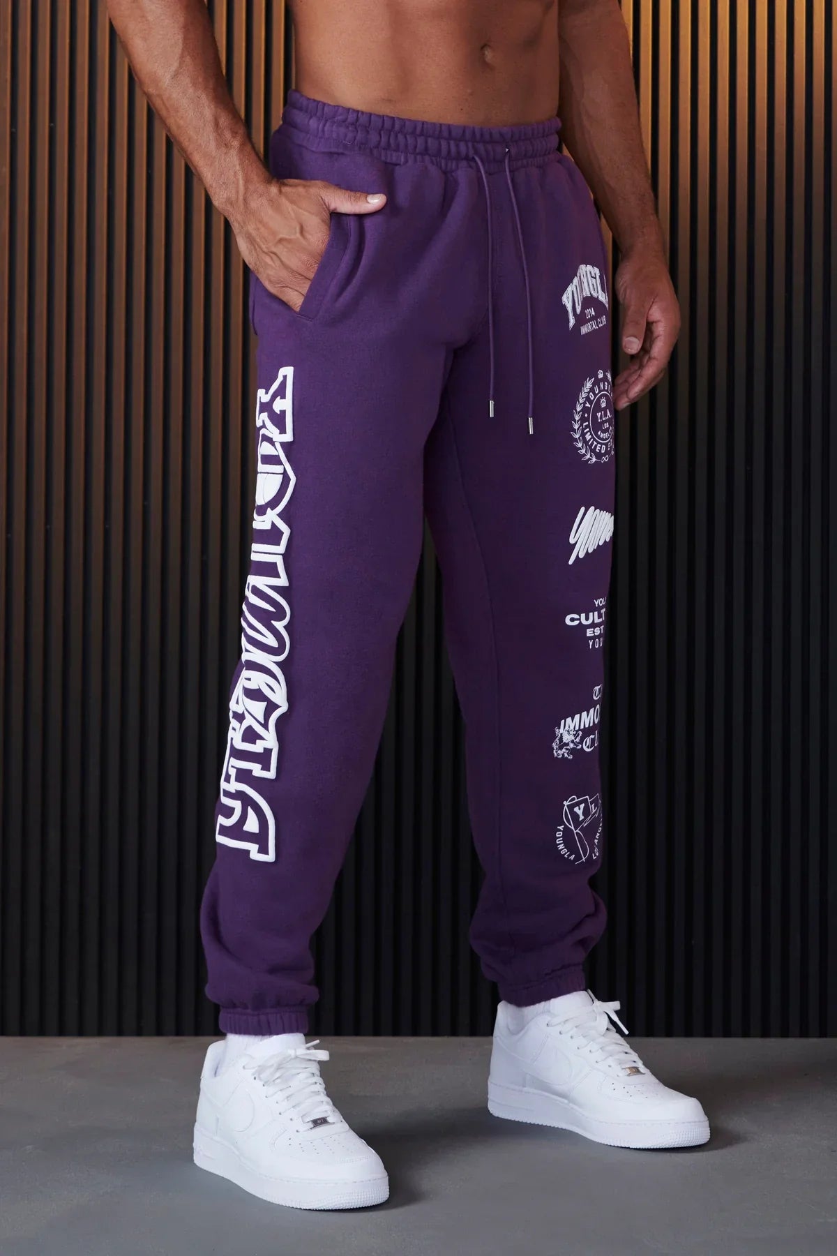 Calças Estilo americano dos homens sweatpants primavera outono novo jogger ginásio esportes de fitness algodão impresso calças casuais meados cintura calças com cordão