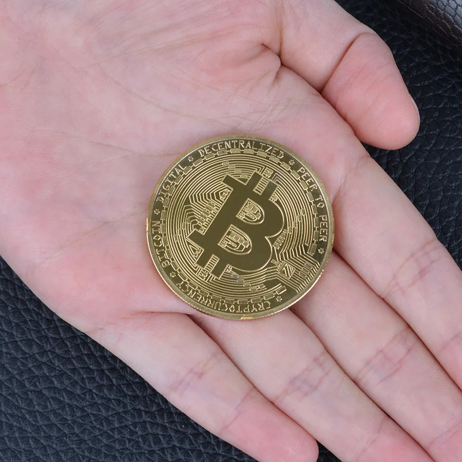 Moedas de bitcoin banhadas a ouro coleção de arte artesanato réplica decoração moeda física metal moeda de prata coleção de arte