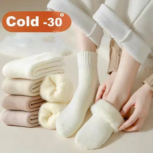 Pares meias femininas de lã outono inverno quente neve markron cor grossa pelúcia peludo macio pós-parto meias chão sono meias