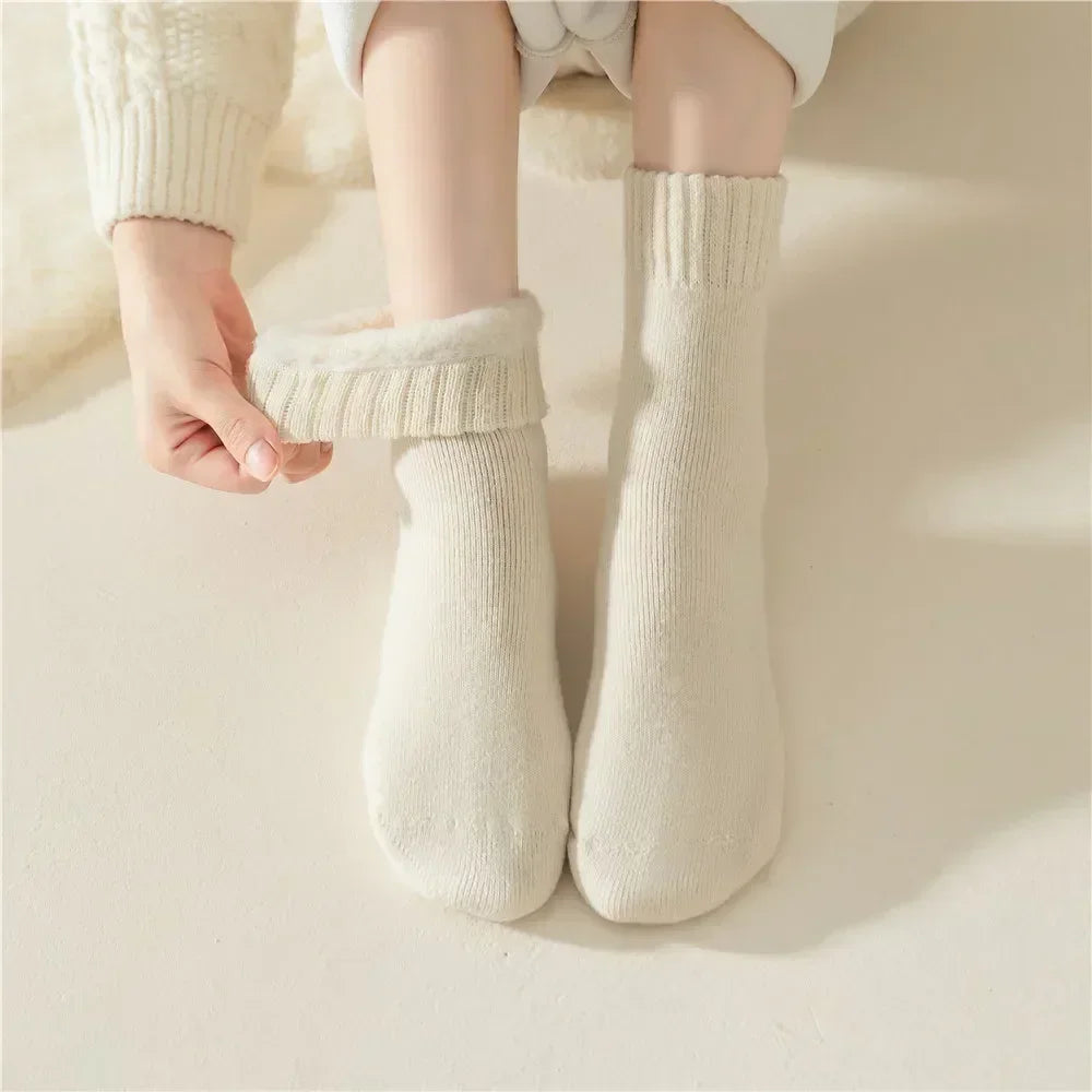 Pares meias femininas de lã outono inverno quente neve markron cor grossa pelúcia peludo macio pós-parto meias chão sono meias