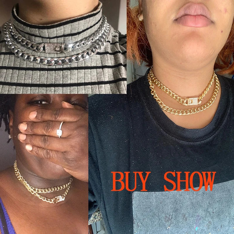 Corrente Luxo cristal strass alternar fecho gargantilha colar feminino hip hop grosso miami cubana colar jóias
