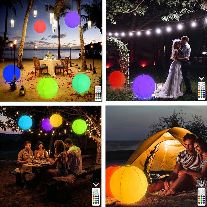 Balão LED de 40 cm Grande Bola de Praia Inflável Brilhante 16 Cores Controle Remoto Bolas Infláveis À Prova D'Água Para Festa na Piscina