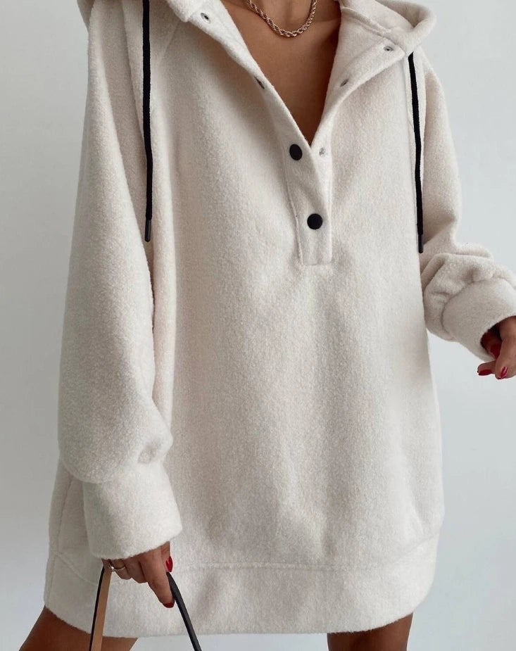 Blusa com  capuz  outono moda polar velo solto diário casual botão manga longa cordão com capuz pullovers moletom