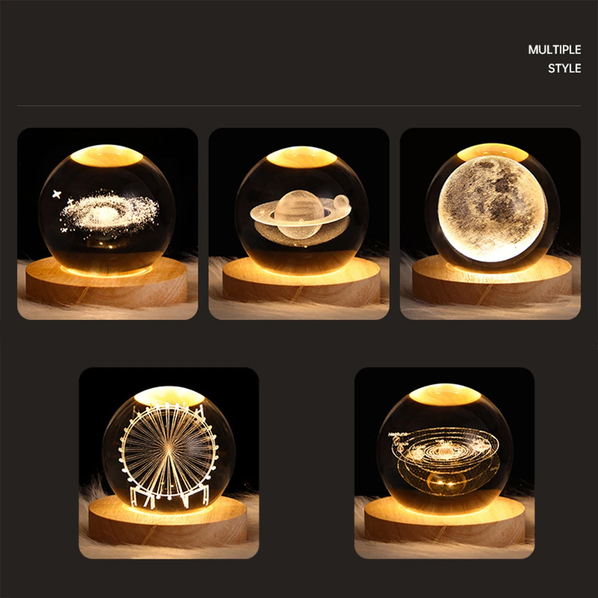 Luz noturna LED USB, lâmpada de bola de cristal Galaxy, lâmpada de lua de planeta 3D, decoração de casa