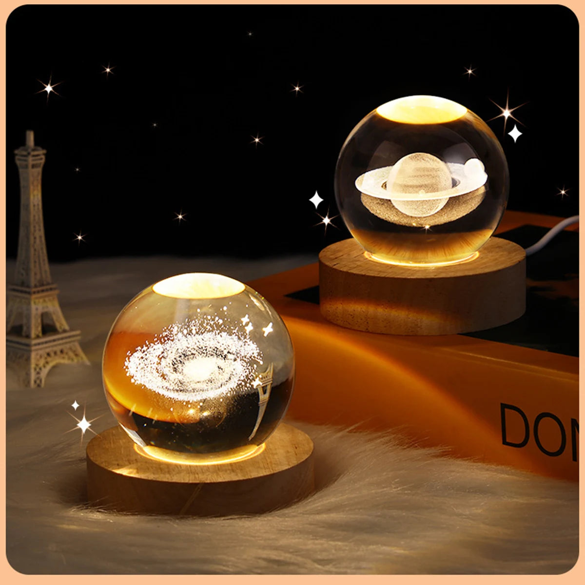 Luz noturna LED USB, lâmpada de bola de cristal Galaxy, lâmpada de lua de planeta 3D, decoração de casa
