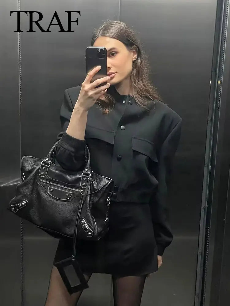 Jaqueta  manga longa fino casaco cortado jaqueta feminina casual chique topos streetwear navio livre